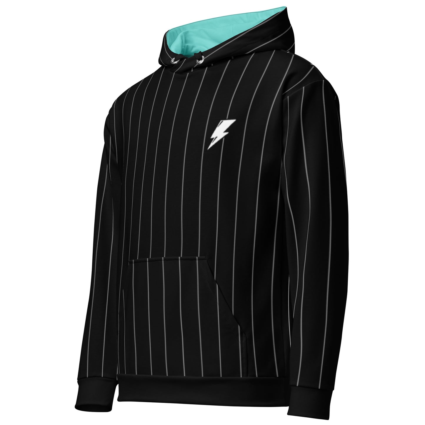 Black Pinstripe Hoodie Front Angle