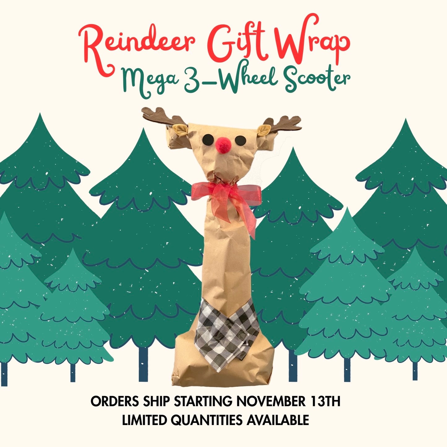 SVOLTA Reindeer Gift Wrapped "Mega" 3-Wheel Kids Scooter