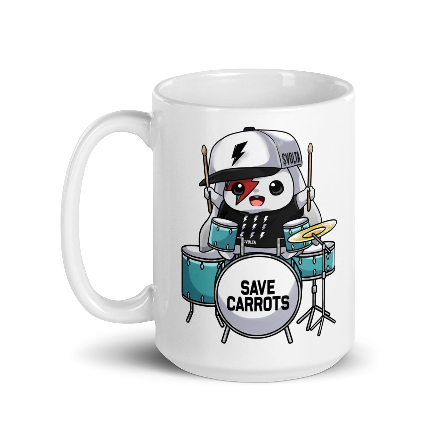 Svolta 15oz Drummer Bunny Coffee Mug Microwave Dishwasher Safe Front