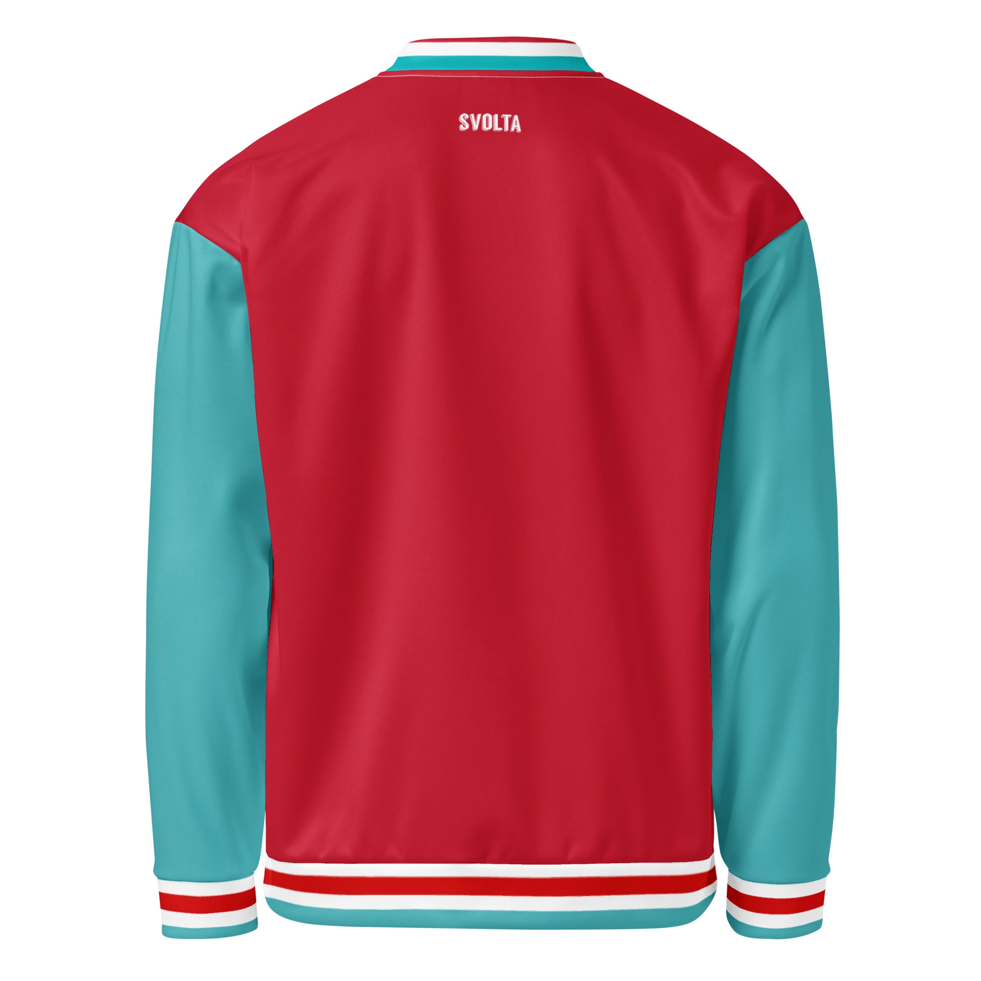 Svolta Color Block Red Aqua White Unisex Bomber Jacket Back
