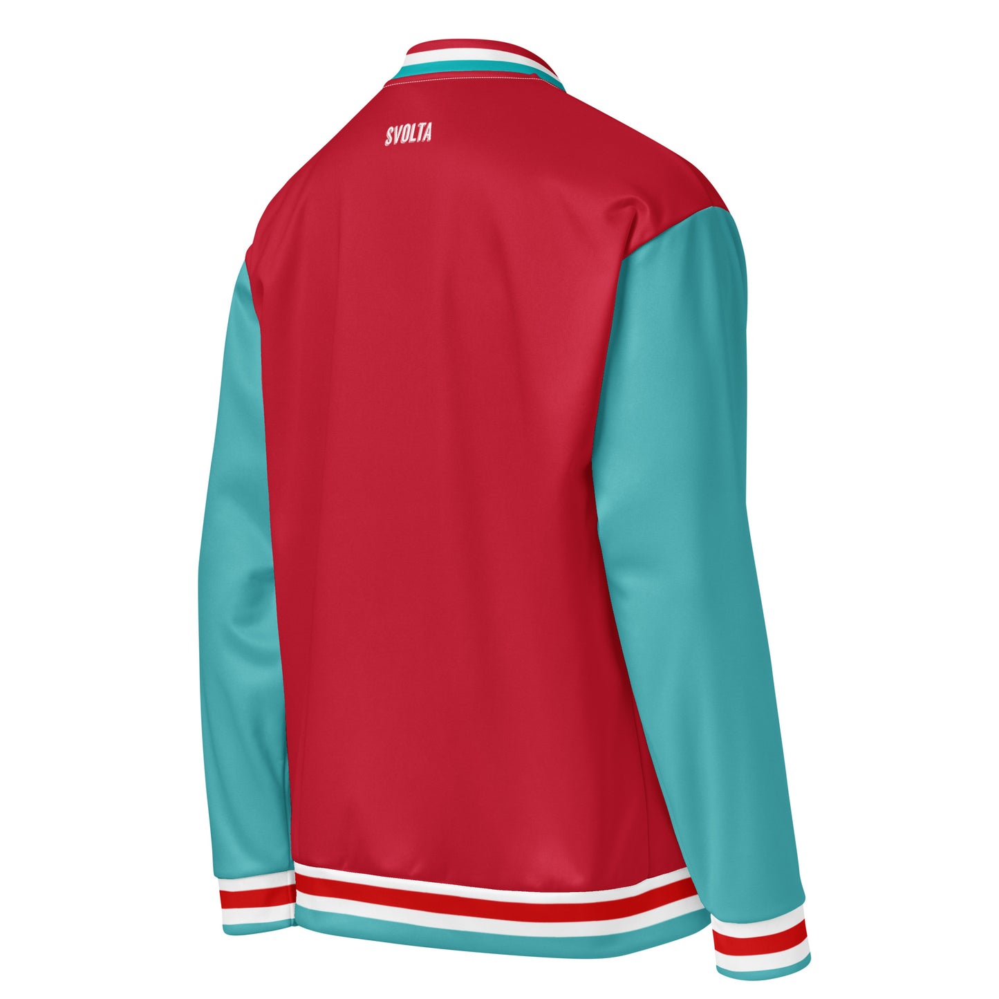 Svolta Color Block Red Aqua White Unisex Bomber Jacket Back Angle