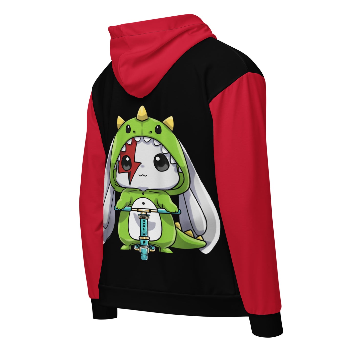 Svolta Colorblock Zip Hoodie Dinosaur Bunny Red and Black Teen Adult