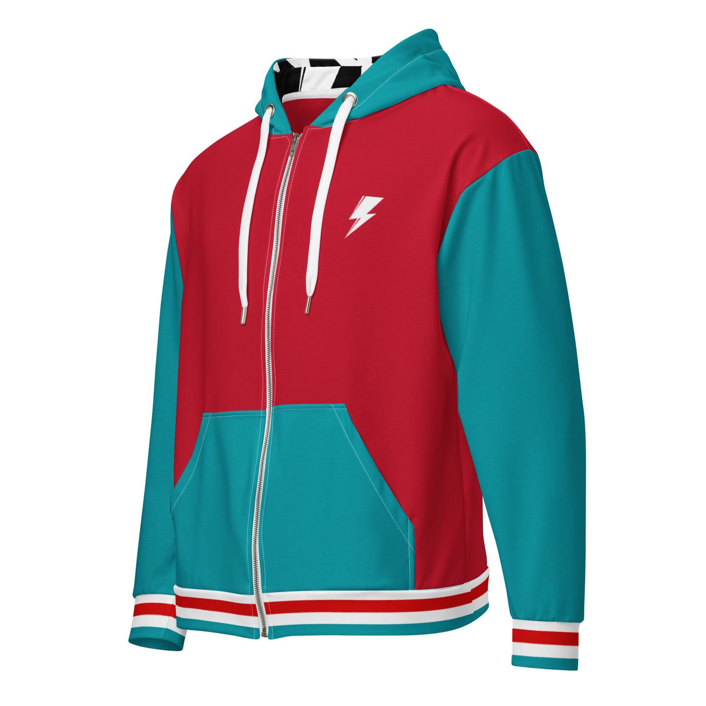 Svolta Colorblock Zip Hoodie Sweatshirt Jacket Bunny Triceratops Hatchling Teal Red Front