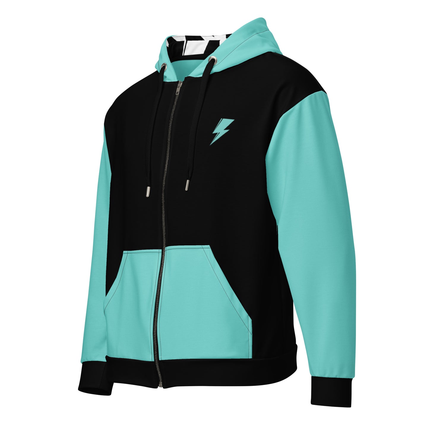 Svolta Colorblock Zip Hoodie Yeti Bunny Aqua and Black Teen Adult Front