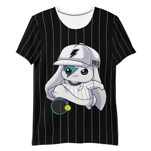Svolta Kawaii Tennis Confidence Black Pinstripe Performance Mesh Athletic T-Shirt Front