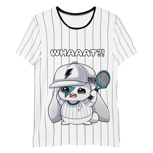 Svolta Kawaii Tennis Emotions White Pinstripe Performance Mesh Athletic T-Shirt Front