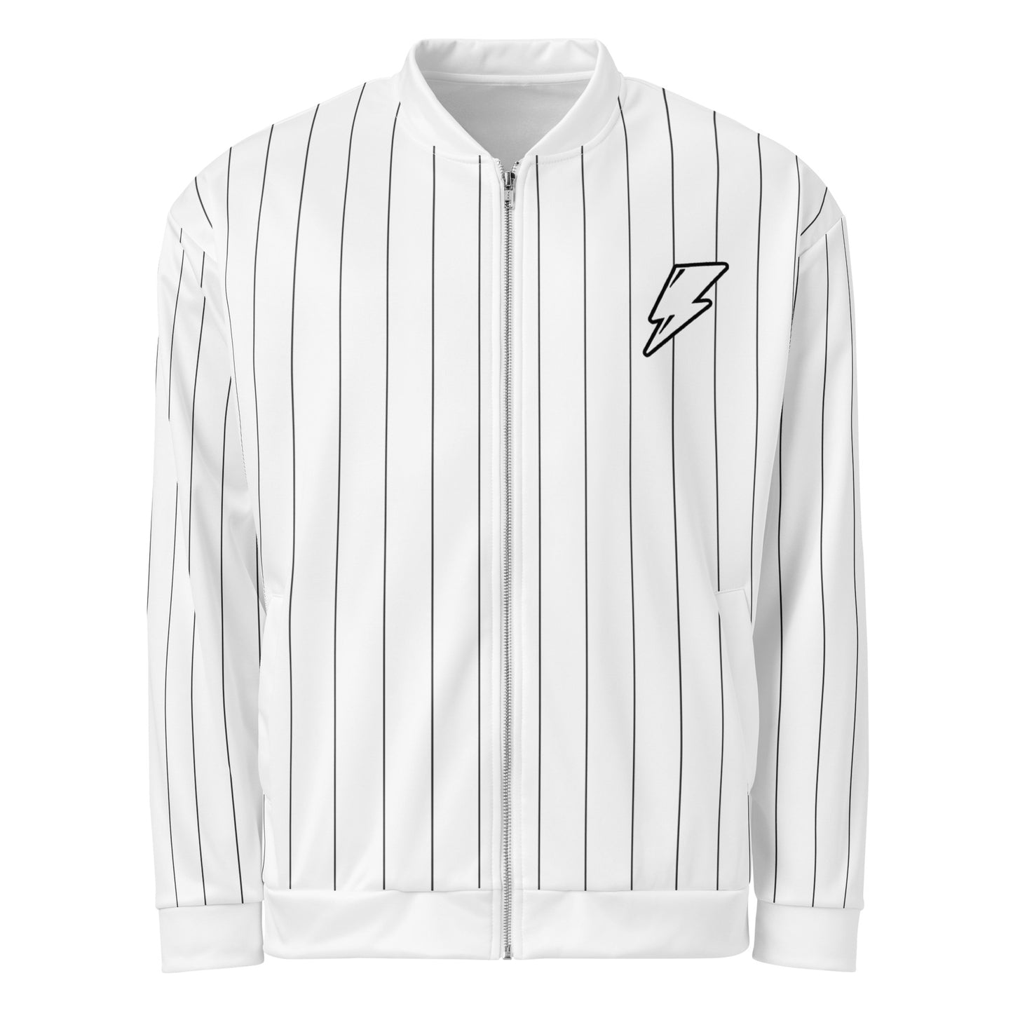 White Pinstripe Bomber Jacket Unisex Teens Adults Front