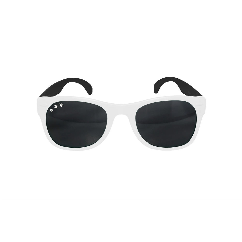 Roshambo Junior Kids sunglasses in black and white, soft, flexible, comfortable, made in Italy