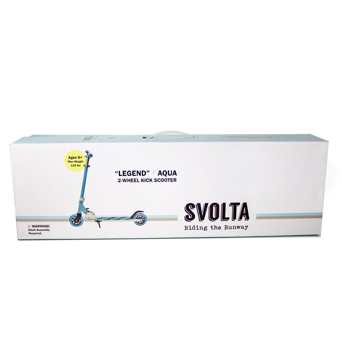 Svolta Legend compact folding travel 2-wheel kick scooter for little kids ages 6+ in aqua black gold with lightning bolt houndstooth griptape