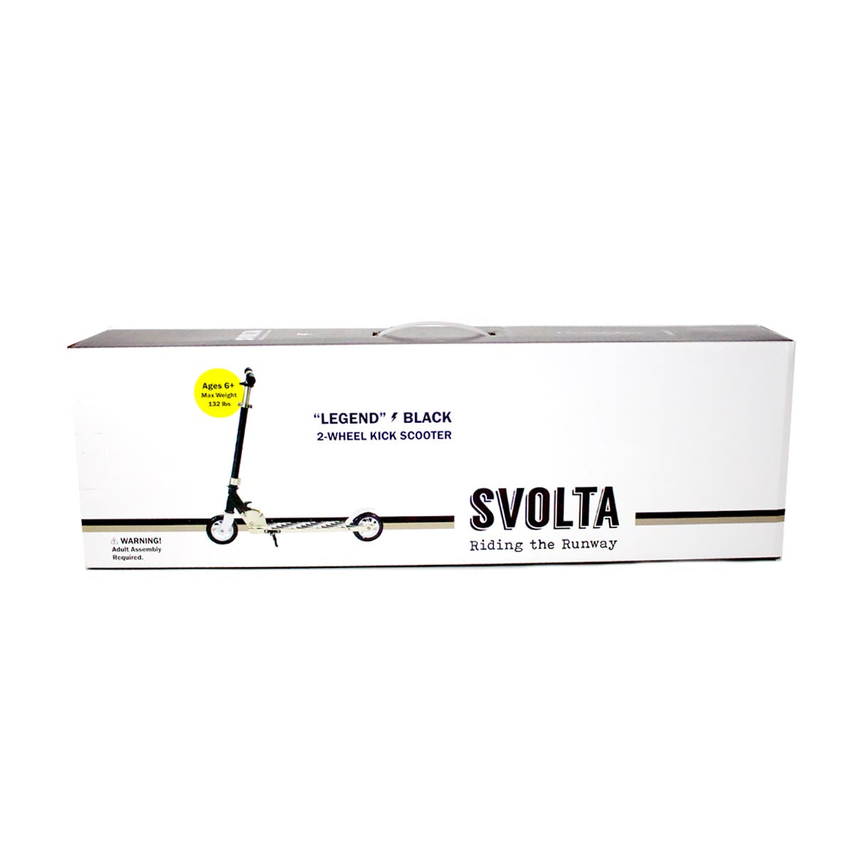 Svolta Legend compact folding travel 2-wheel kick scooter for little kids ages 6+ in white black gold with lightning bolt houndstooth griptape