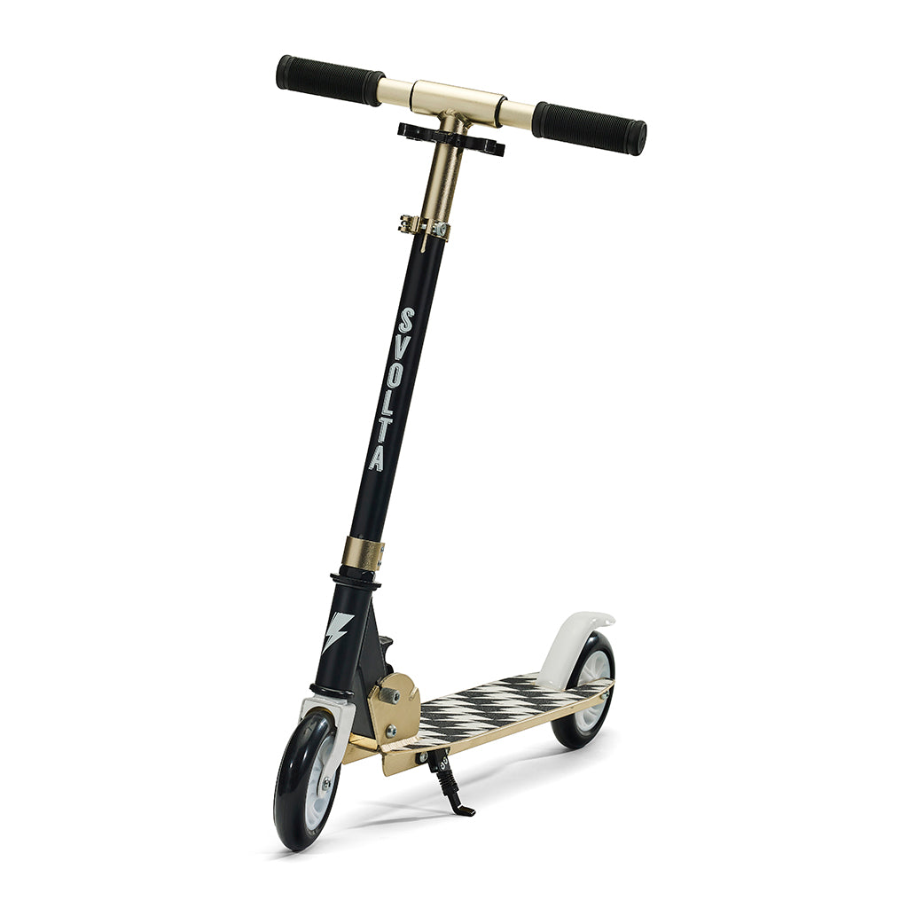 Svolta Legend 2-wheel kick scooter compact folding travel kids white black gold lightning bolts