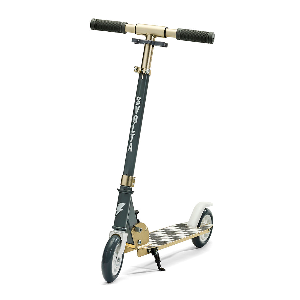 Svolta Legend 2-wheel kick scooter compact folding travel kids white grey gray gold lightning bolts