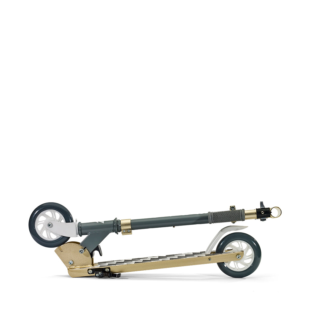 Svolta Legend 2-wheel kick scooter compact folding travel kids white grey gray gold lightning bolts folded