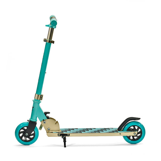 Svolta Legend 2-wheel kick scooter compact folding travel kids aqua black gold lightning bolts side