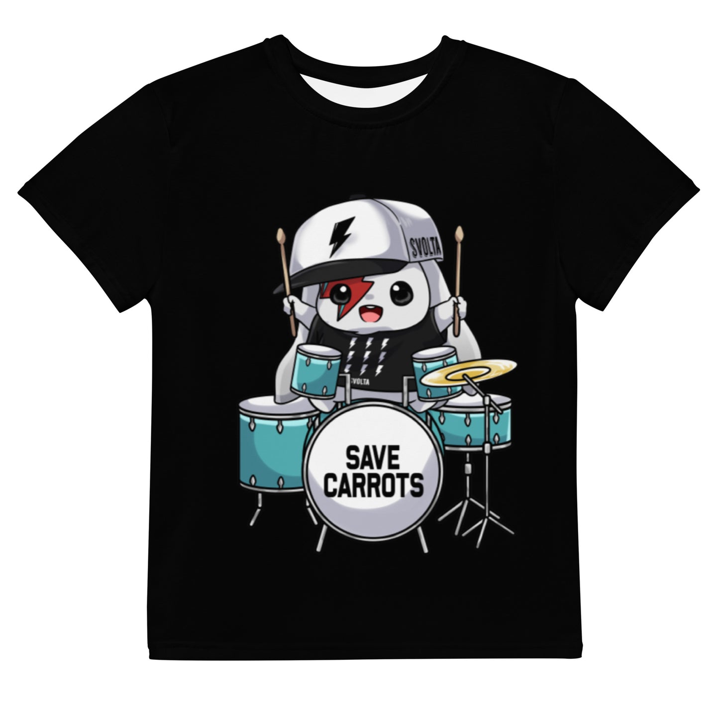 SVOLTA Kawaii Rebel Drummer T-shirt in Black, 8-20 - Kids/Youth