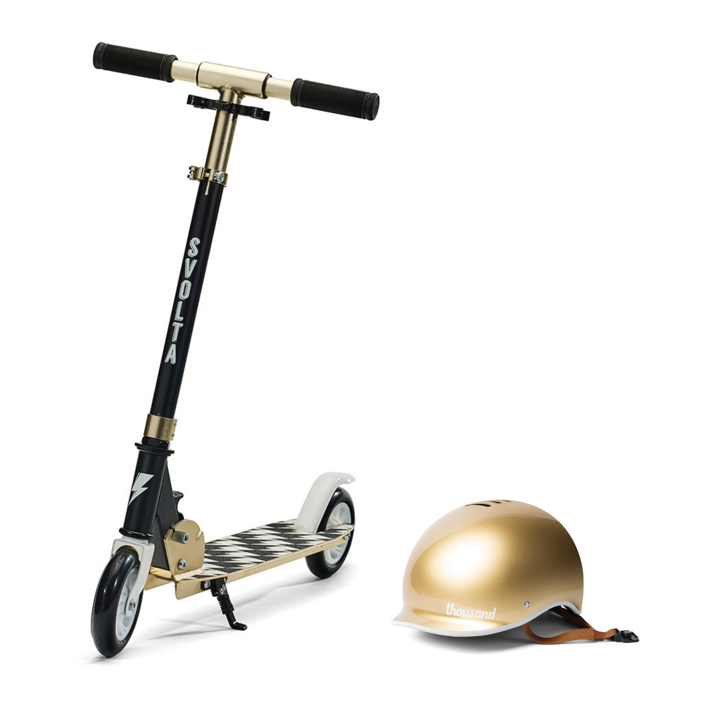 SVOLTA "Legend" 2-Wheel Kids Scooter & Gold Helmet Set - Black or Gray