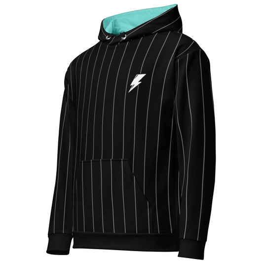 Black Pinstripe Hoodie Front Angle