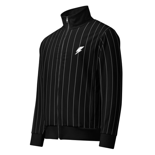 Black Pinstripe Track Jacket Unisex Teens Adults Front