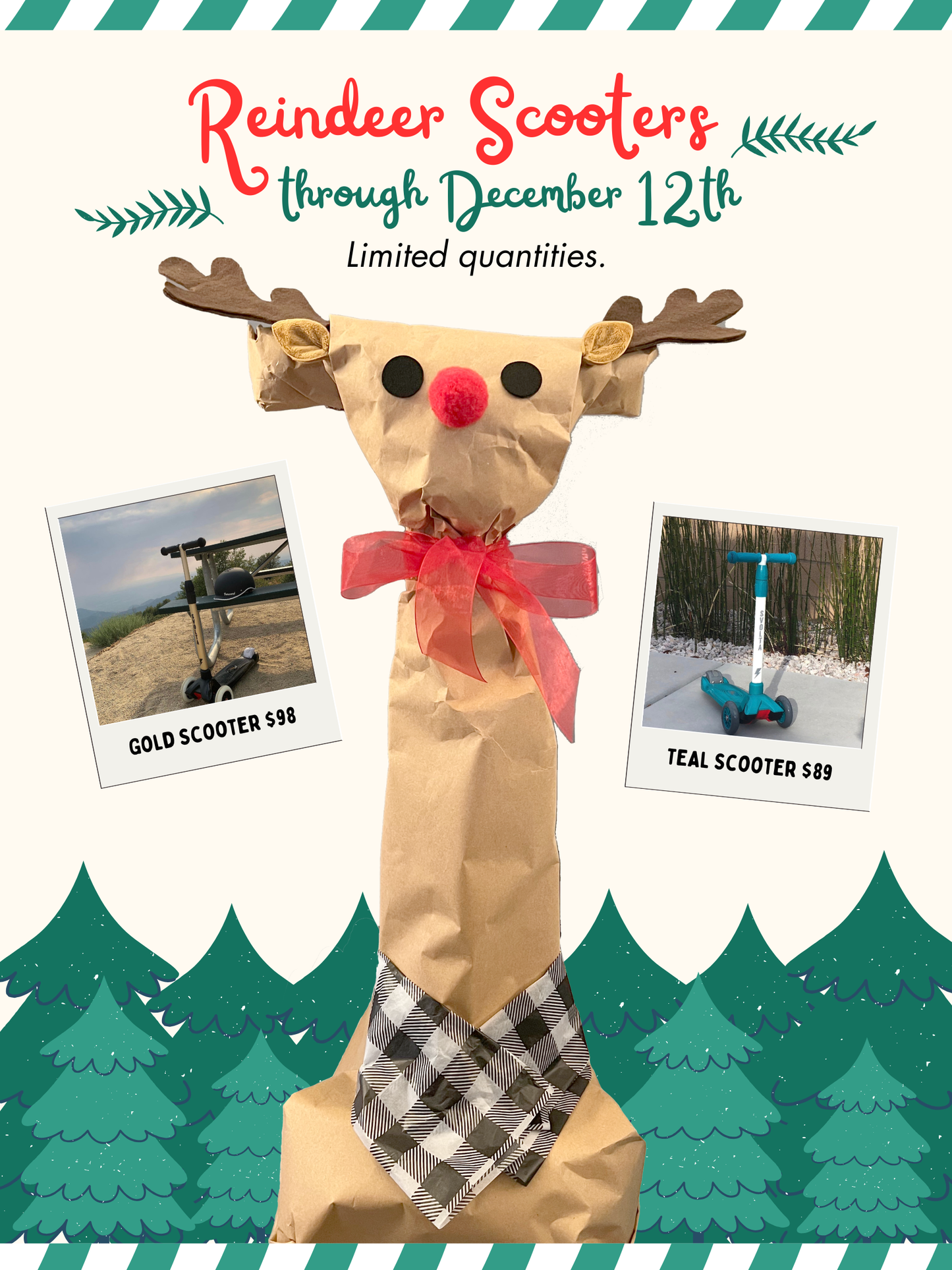 SVOLTA Reindeer Gift Wrapped "Mega" 3-Wheel Kids Scooter