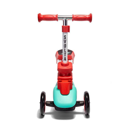 Award winning Svolta Ace 2-in-1 toddler and little kids scooter ride on in Red Aqua, Sit and Stand, convertible