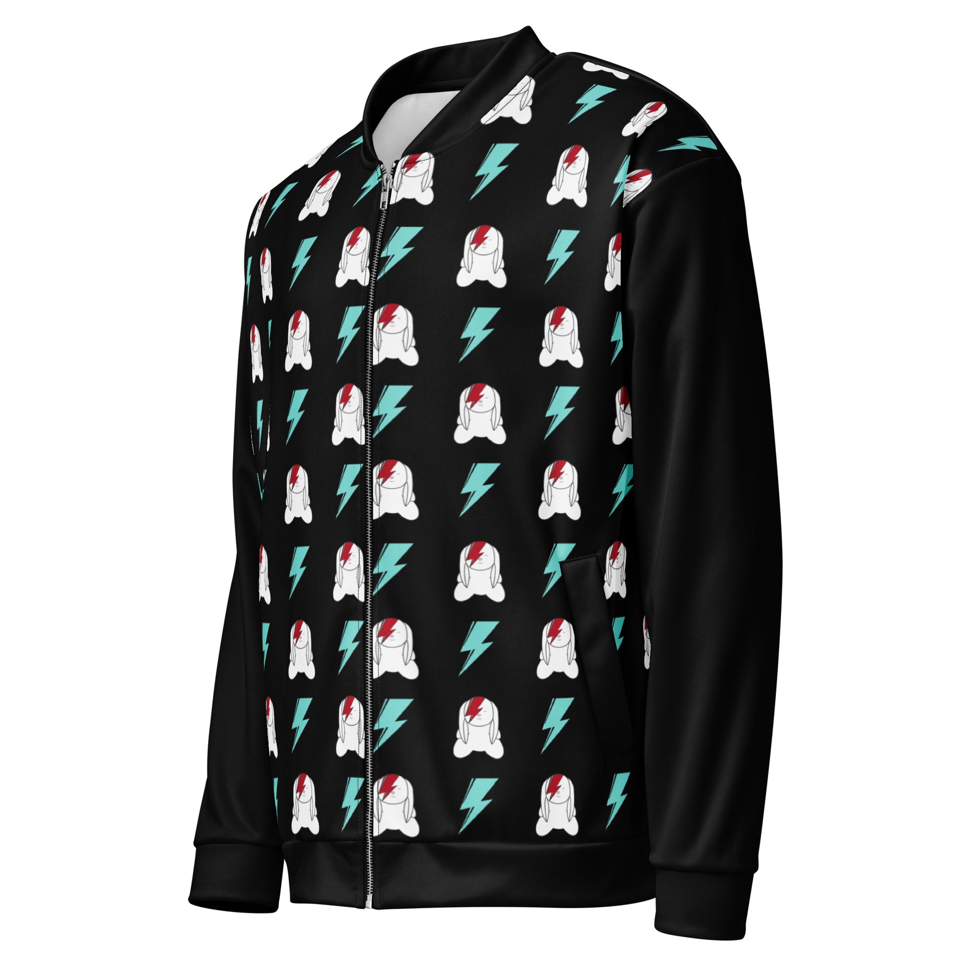 Svolta Bunnies and Bolts Unisex Bomber Jacket Front Angle