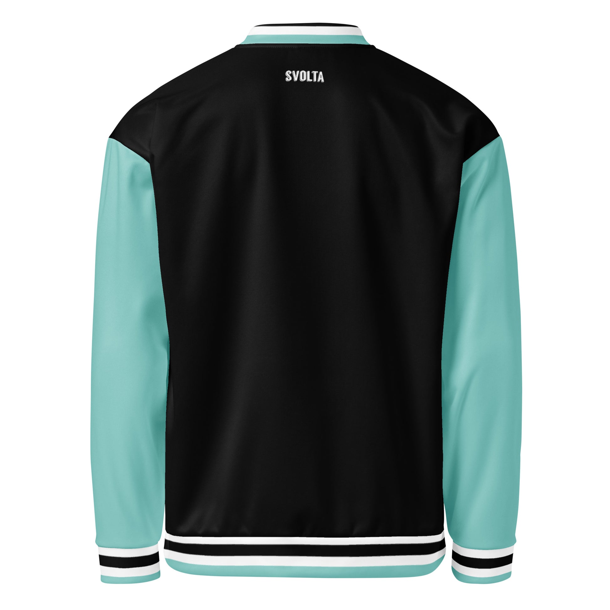 Svolta Color Block Aquamint Black White Varsity Unisex Bomber Jacket Back