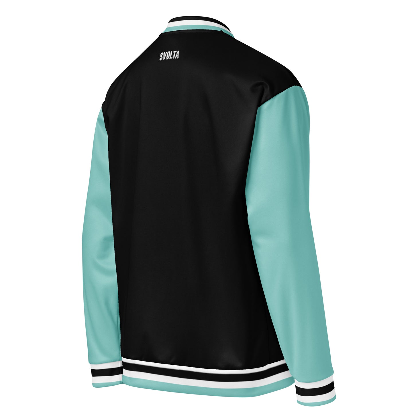 Svolta Color Block Aquamint Black White Varsity Unisex Bomber Jacket Back Angle