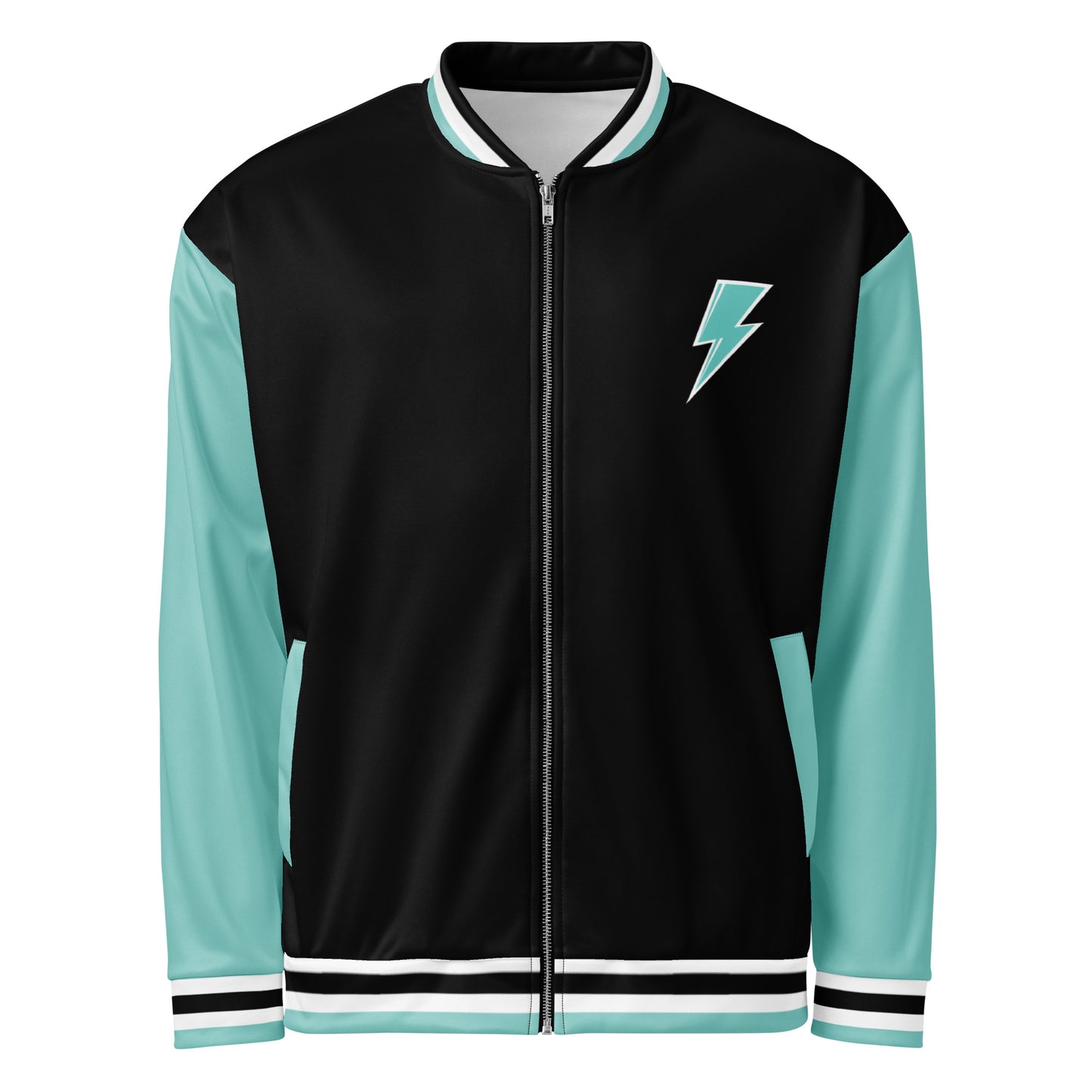 Svolta Color Block Aquamint Black White Varsity Unisex Bomber Jacket Front
