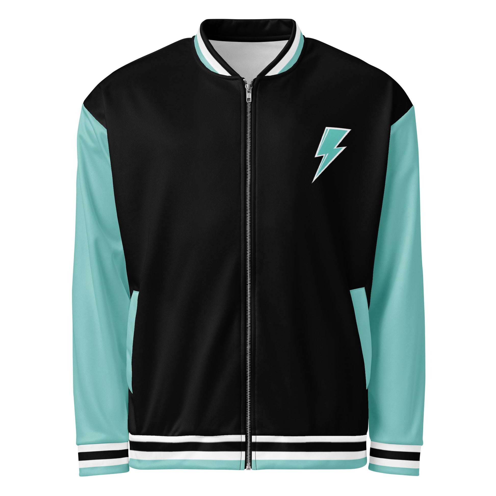 Svolta Color Block Aquamint Black White Varsity Unisex Bomber Jacket Front