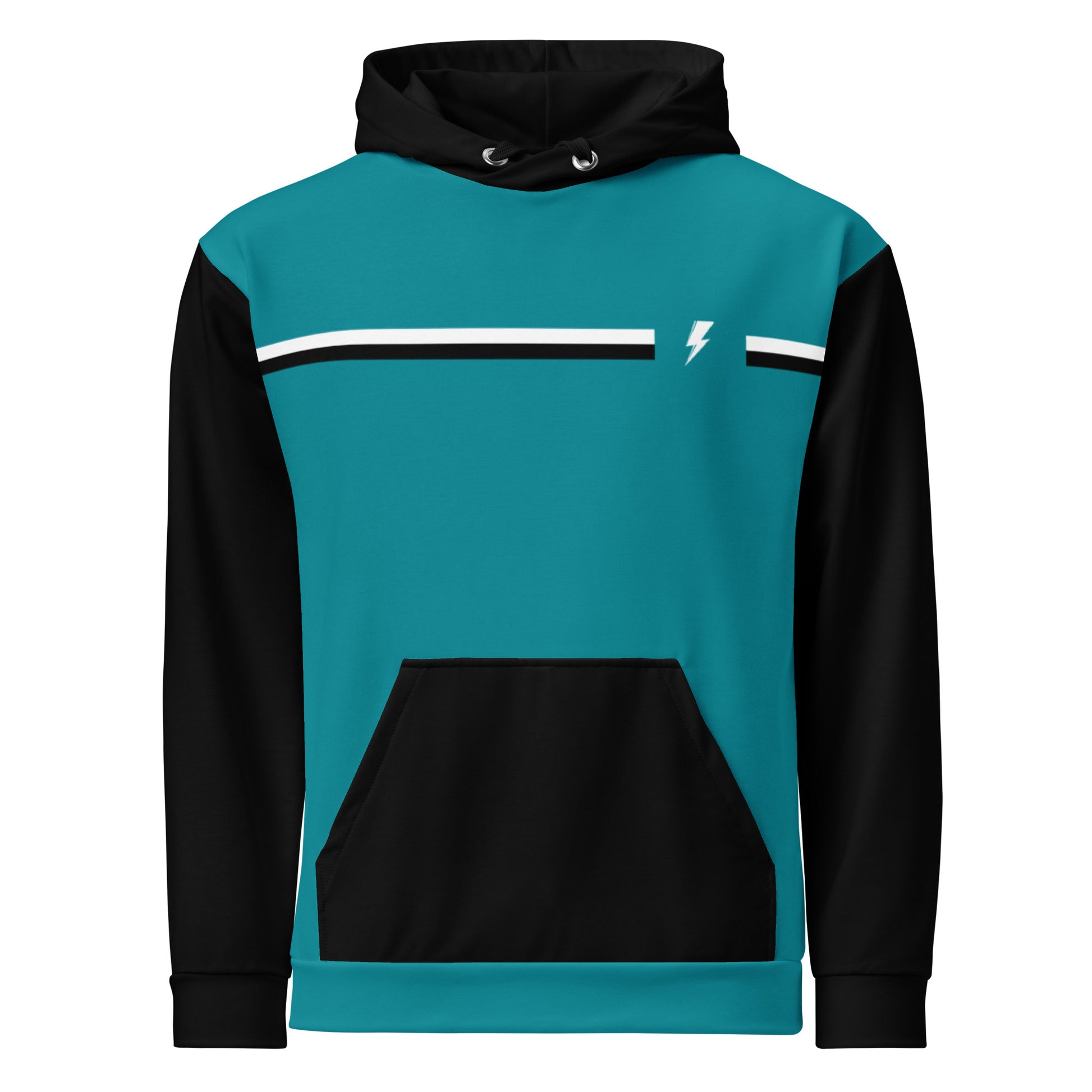 Svolta Colorblock Stripe Hoodie Sweatshirt Teal Black Front View