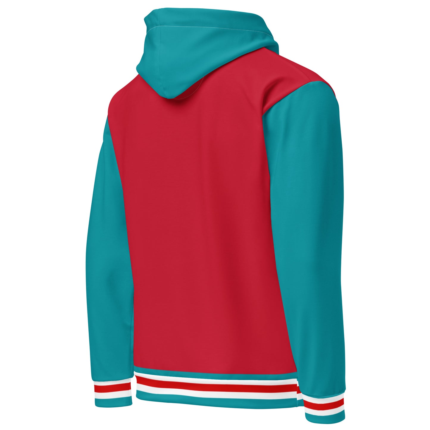 Svolta Colorblock Varsity Stripe Hoodie Sweatshirt Red Teal Back