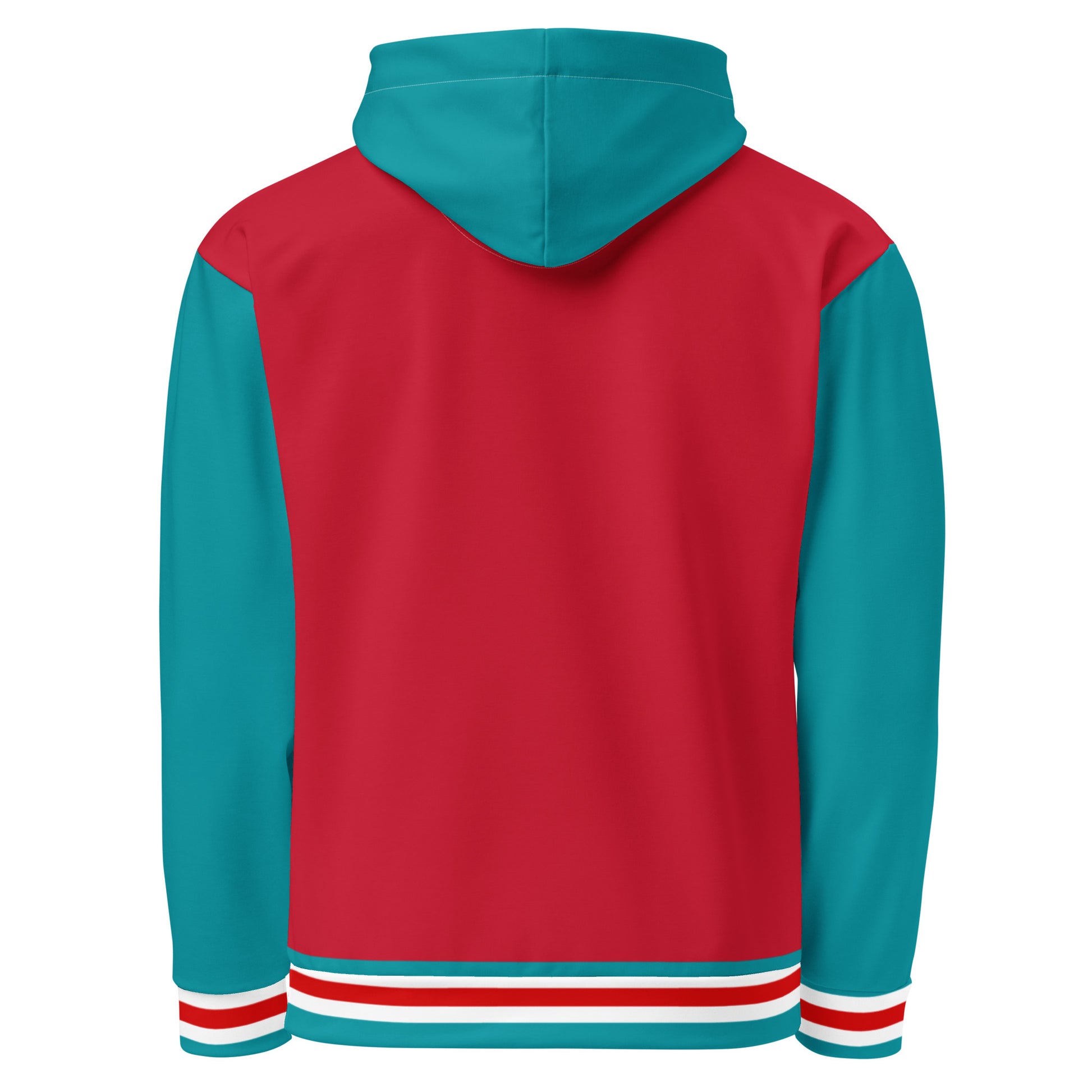 Svolta Colorblock Varsity Stripe Hoodie Sweatshirt Red Teal Back View