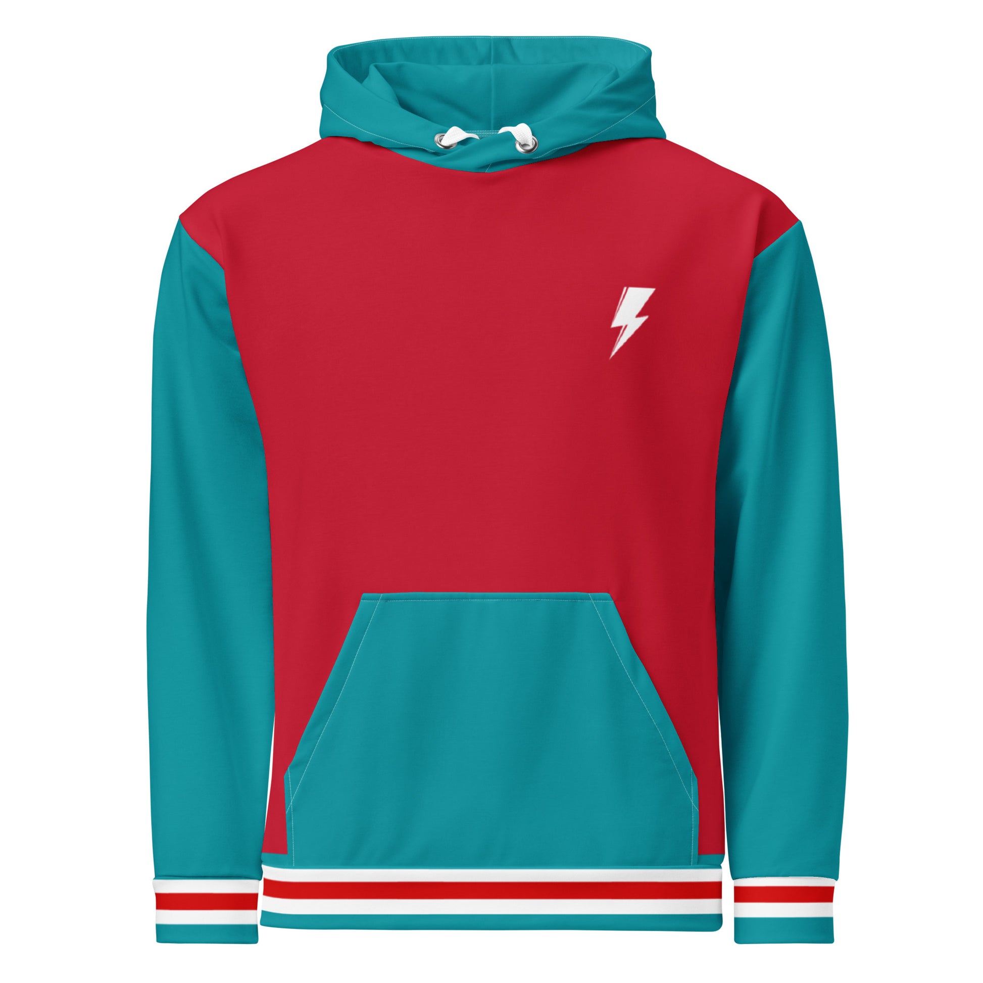 Svolta Colorblock Varsity Stripe Hoodie Sweatshirt Red Teal Front
