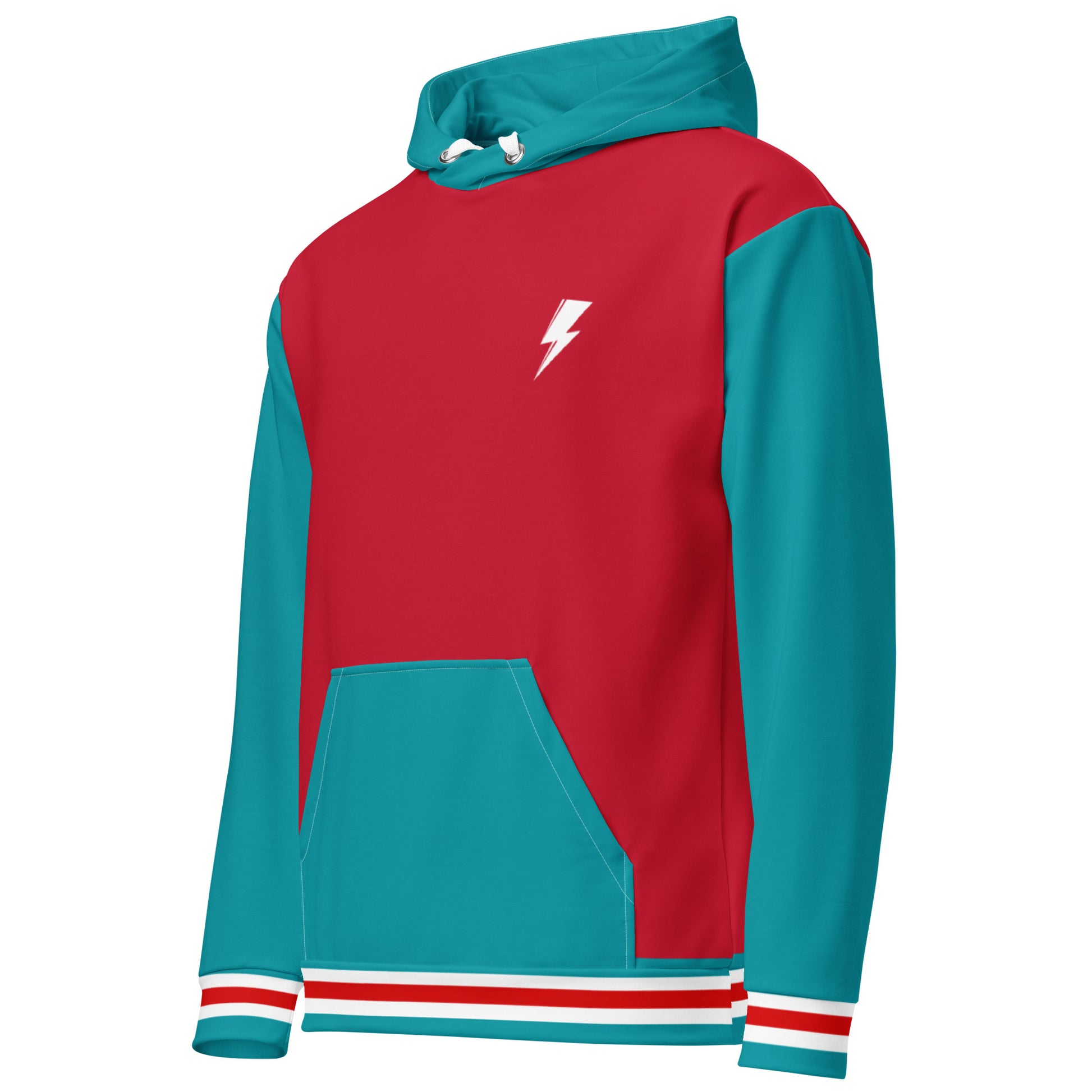 Svolta Colorblock Varsity Stripe Hoodie Sweatshirt Red Teal Front View
