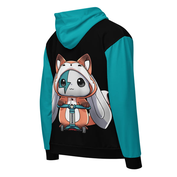 SVOLTA Phoenix Fox Teal & Black Zip Hoodie, XXS-XL - Teen to Adult