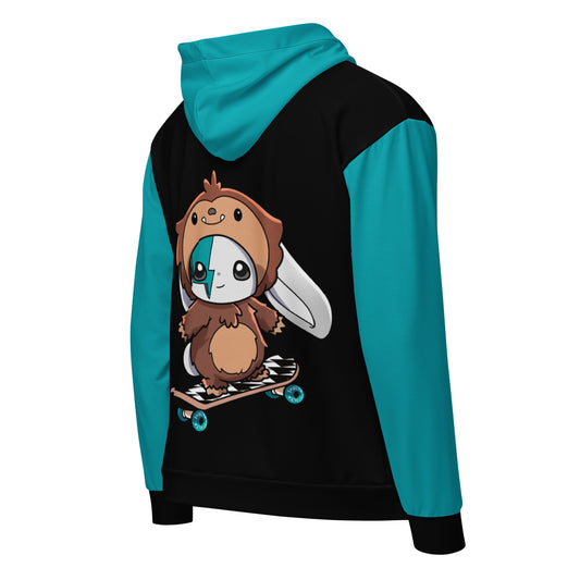 Svolta Colorblock Zip Hoodie Sweatshirt Jacket Bigfoot Skateboard Bunny Teal Black Back