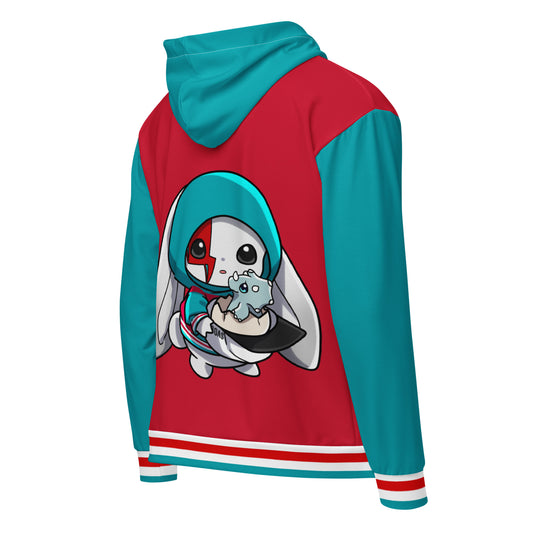 Svolta Colorblock Zip Hoodie Sweatshirt Jacket Bunny Triceratops Hatchling Teal Red Back