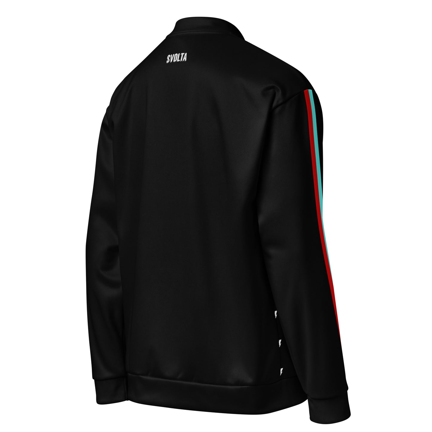 Svolta Tiny Bolts and Racing Stripes Unisex Bomber Jacket Back Angle