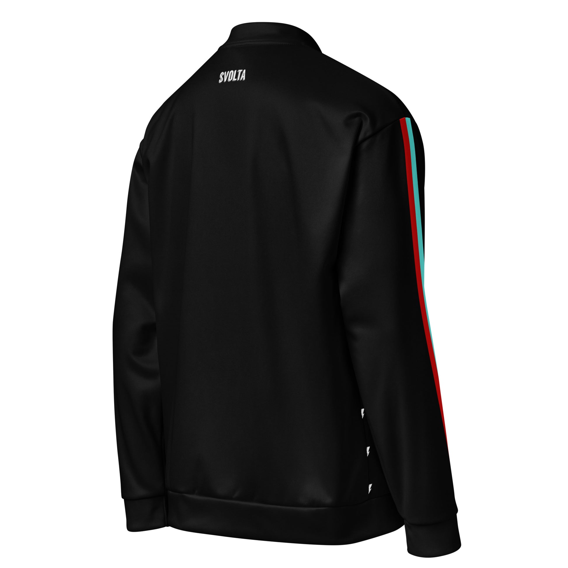 Svolta Tiny Bolts and Racing Stripes Unisex Bomber Jacket Back Angle