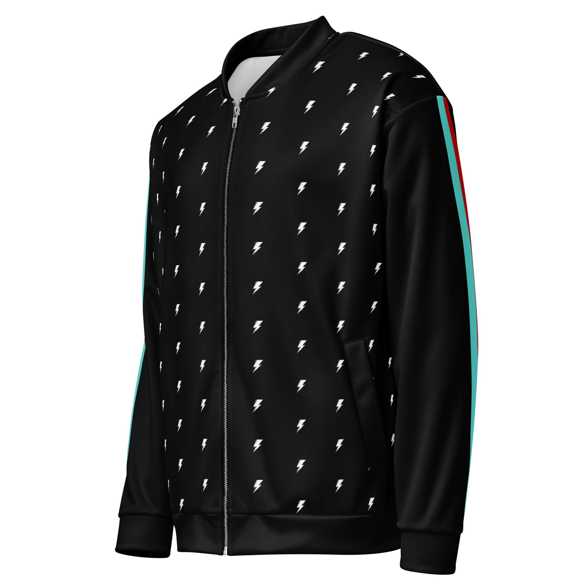 Svolta Tiny Bolts and Racing Stripes Unisex Bomber Jacket Front Angle