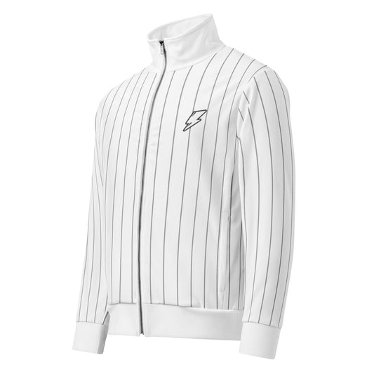 White Pinstripe Track Jacket Unisex Teens Adults Front