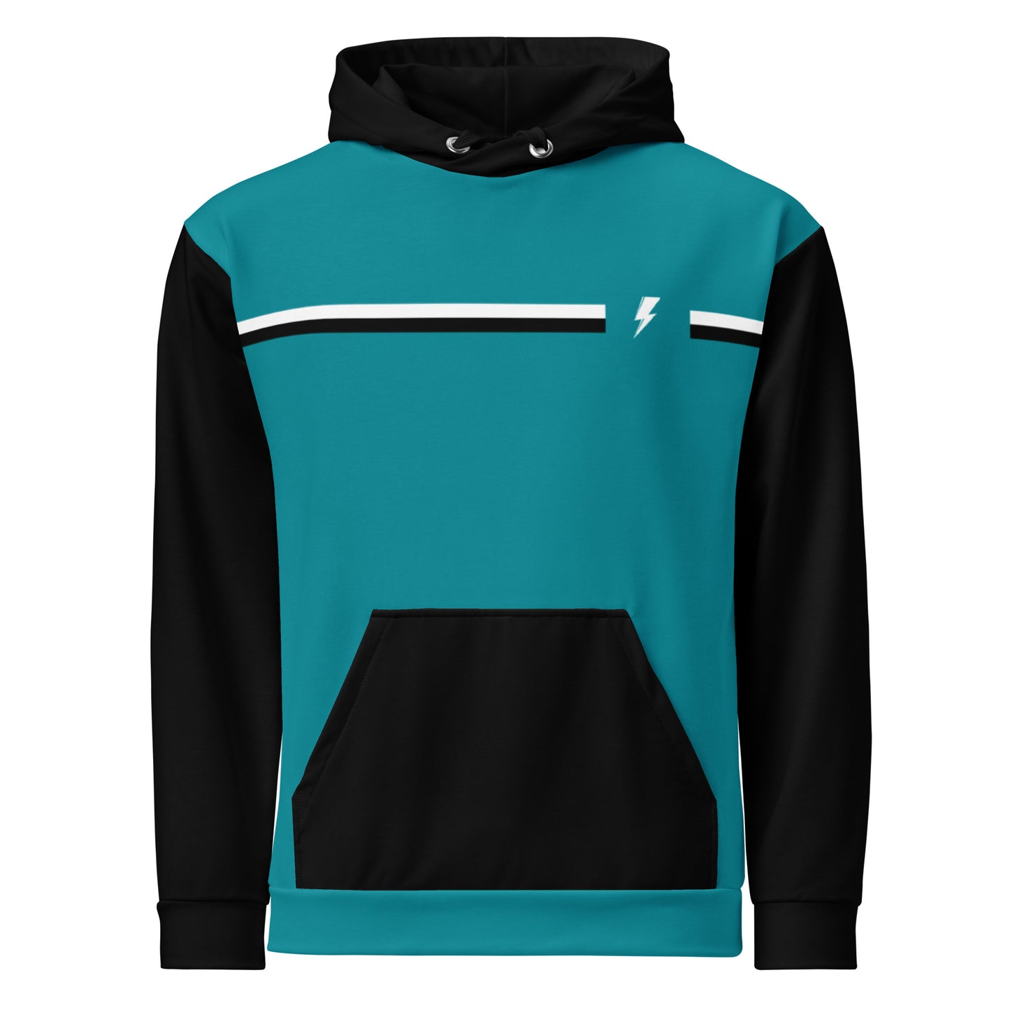 SVOLTA Stripes and Bolts Unisex Color Block Hoodie in Black & Teal, XS-XL - Teen to Adult