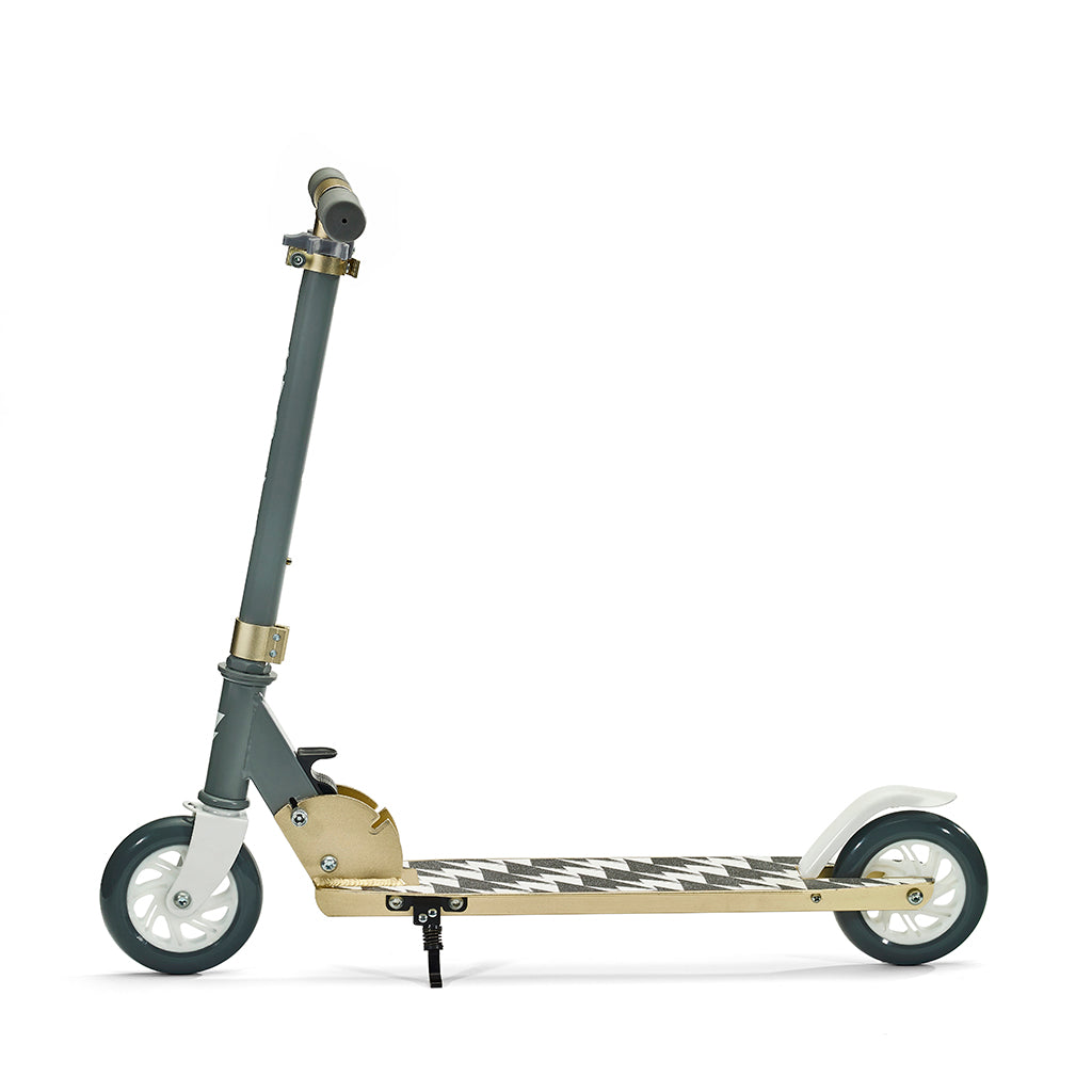 Svolta Legend 2-wheel kick scooter compact folding travel kids white grey gray gold lightning bolts kickstand