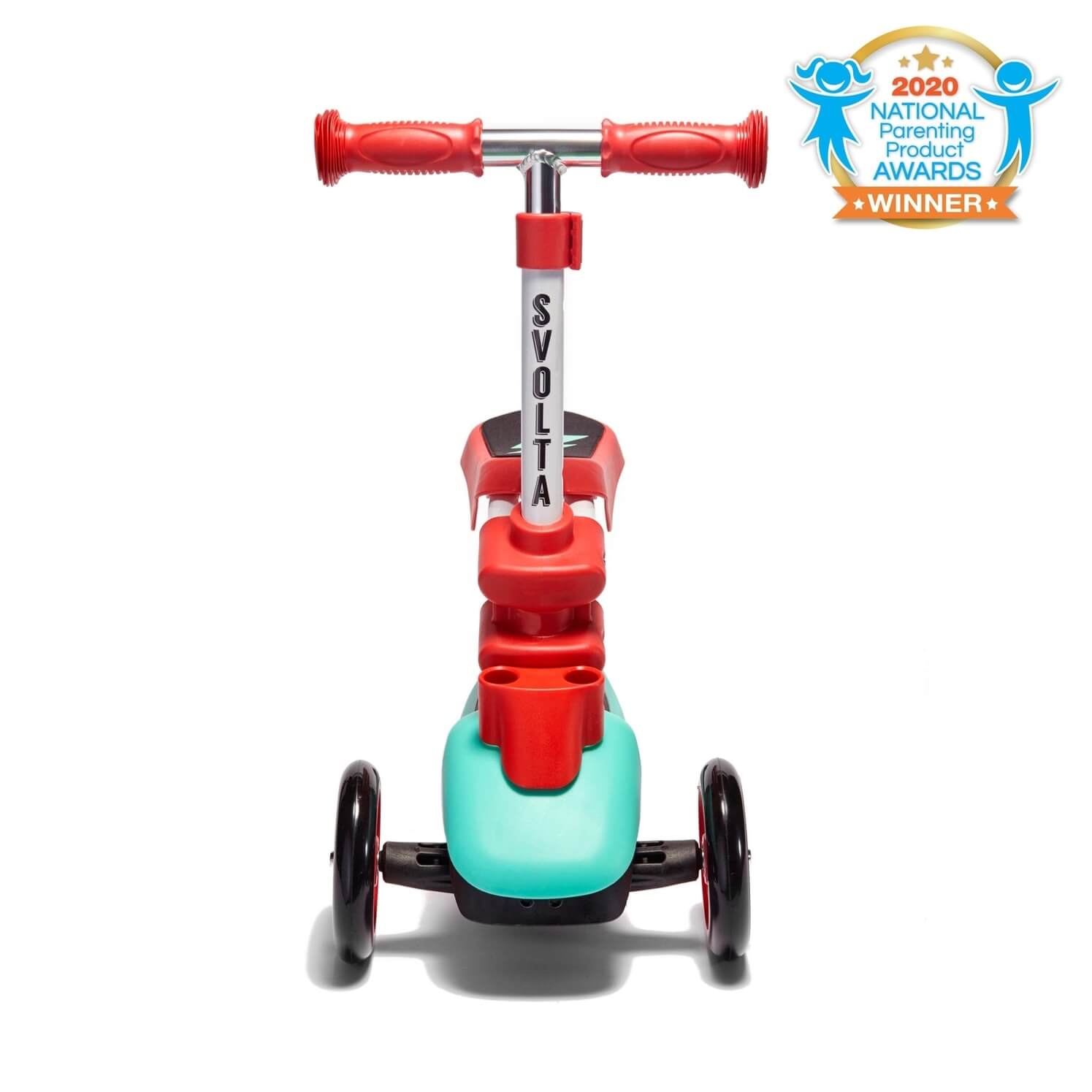 Award winning Svolta Ace 2-in-1 Toddler Scooter Ride On Red Aqua Front