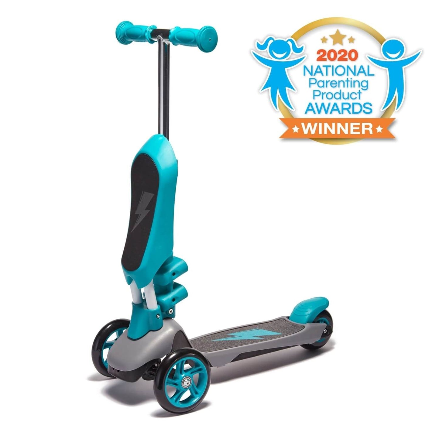 Award winning Svolta Ace 2-in-1 toddler and little kids scooter ride on in Teal Grey Gray, Sit and Stand, convertible