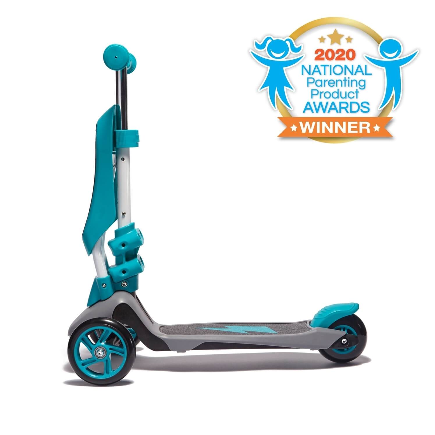 Award winning Svolta Ace 2-in-1 Toddler Scooter Ride On Teal Grey Front Standing