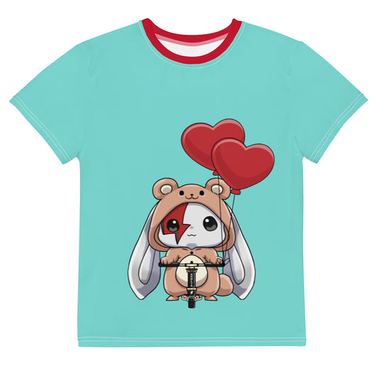 SVOLTA Kawaii Rebel Love Bear Front+Back Print T-shirt in Aqua, 8-20 - Kids/Youth