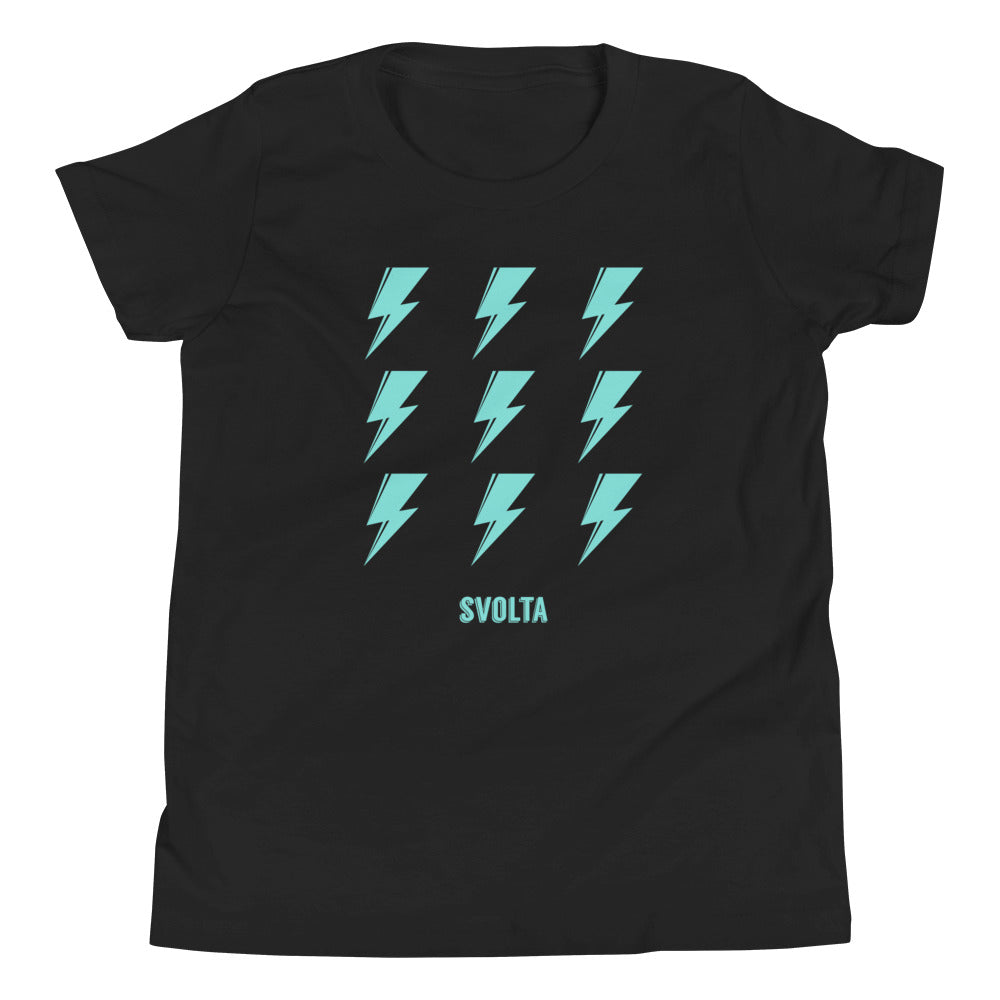 SVOLTA 9 Bolts Black and Aqua T-Shirt, S-XL - Kids/Youth